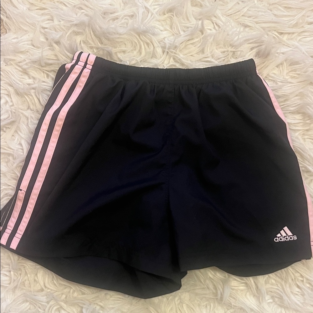 Adidas Women's Black Shorts with Pink Stripes